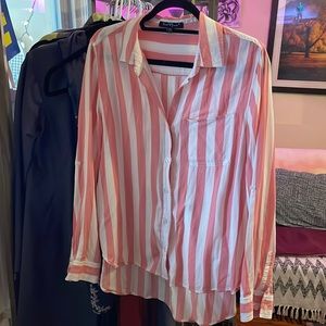 Pink and white striped button down shirt